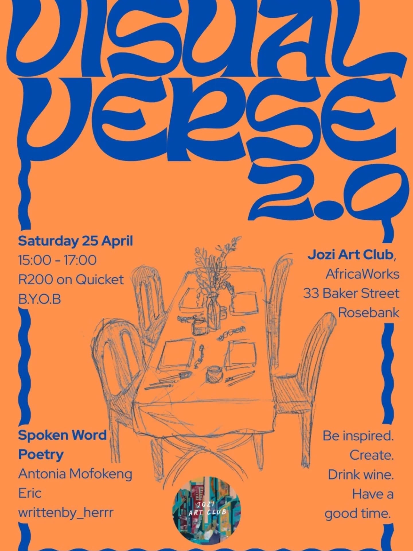 Don't miss the next edition of Jozi Art Club's much loved painting and poetry experience, Visual Verse, at a beautiful new venue in Rosebank.
DM for the ticket link!